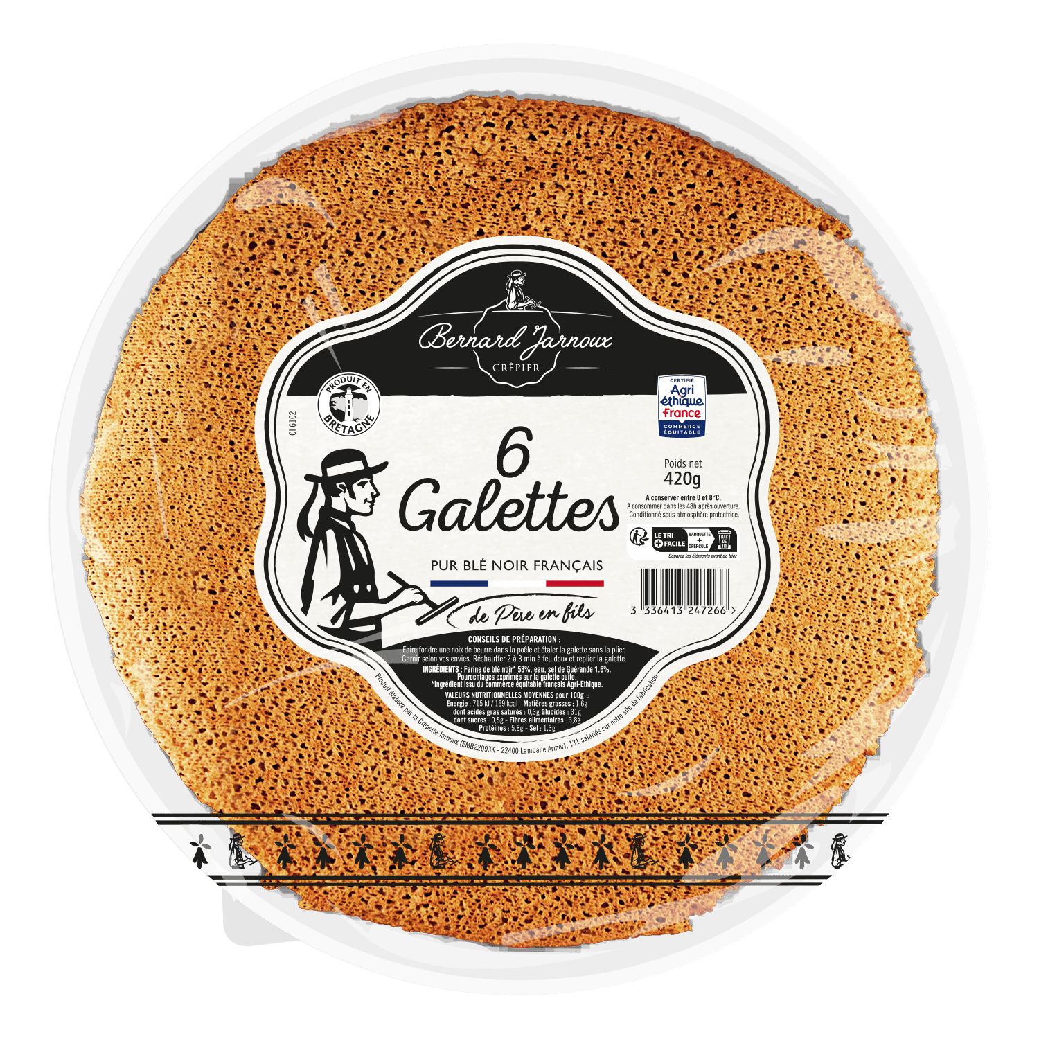 6 Galettes Six Galettes à garnir à la poêle Bernard Jarnoux Crêpier